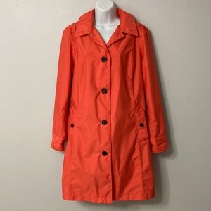 Lands’ End Women's M(10-12) Orange Trench/Raincoat Lined Long Sleeves Buttons